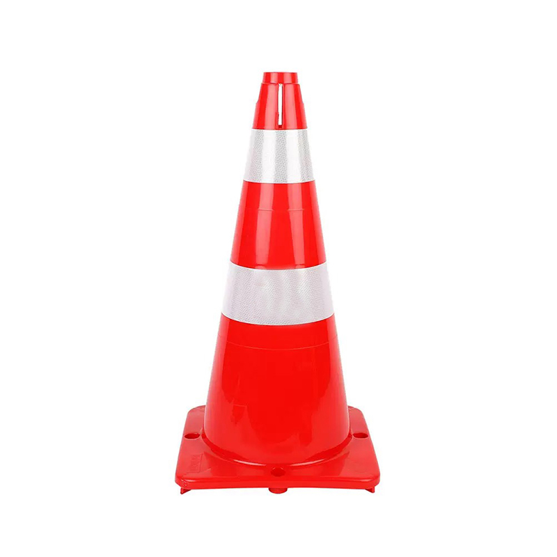 Con de trafic din plastic LDPE cu corp lat, cu gulere reflectorizante