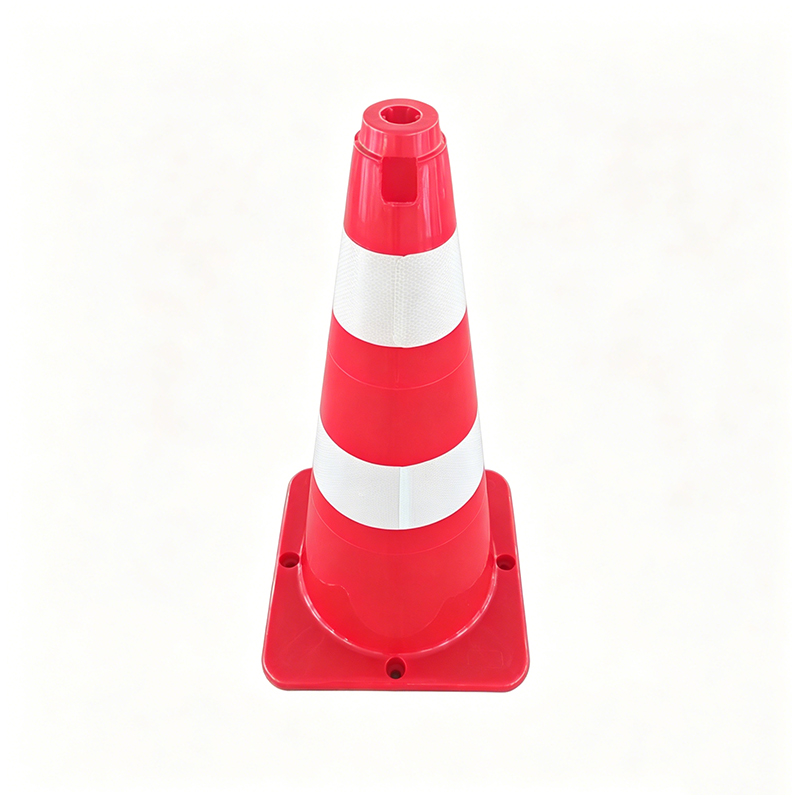 Con de trafic din plastic LDPE cu corp lat, cu gulere reflectorizante